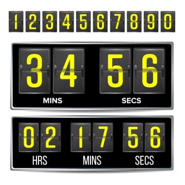 Flip Countdown Timer Vector. Black Flip Scoreboard Digital Timer Template. Hours Stock Illustration