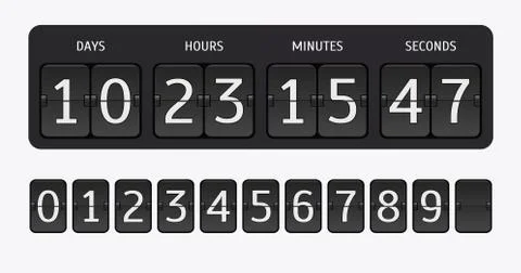 Flip countdown timer. Vector time remaining count down flip board Stock Illustration