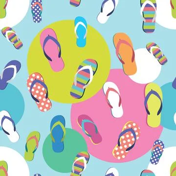 Flip flop color summer pattern. Seamless repeat background. Cartoon flat illu Stock Illustration
