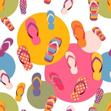 Flip flop color summer pattern. Seamless repeat background. Cartoon flat illu Stock Illustration