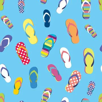 Flip flop color summer pattern. Seamless repeat background. Cartoon flat illu イラスト素材