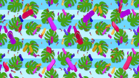 Flip Flop thongs beach loop tile Falling Background. This is a loopable and Stock Footage 302184113