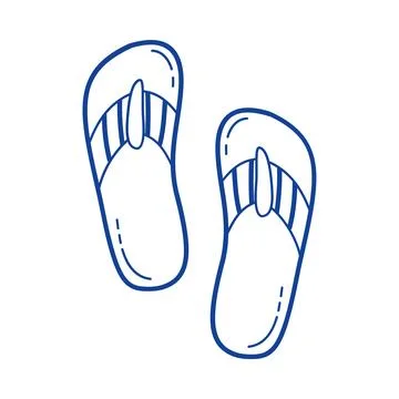 Flip flop vector blue line art doodle beach sandal icon for summer branding Ilustração Stock