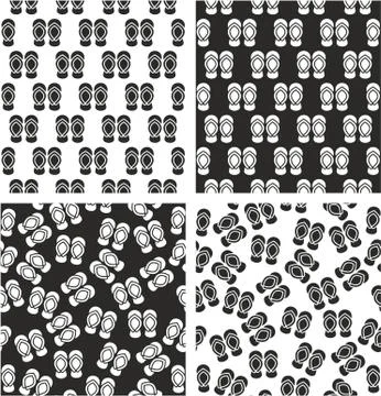 Flip Flops Aligned &amp; Random Seamless Pattern Set Stock Illustration