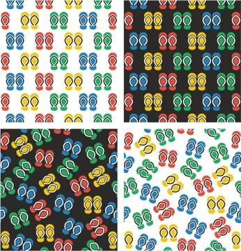 Flip Flops Aligned &amp; Random Seamless Pattern Color Set Stockillustratie