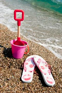 Flip flops at the beach Foto stock
