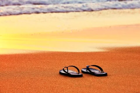 Flip flops on the beach Foto stock