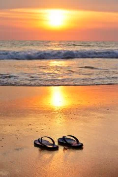Flip flops on the beach Foto stock