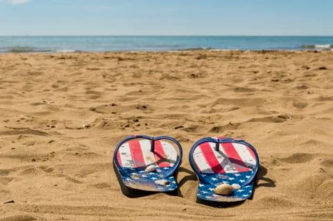 Flip flops on the beach Foto stock