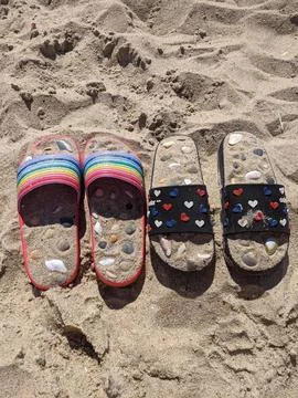 Flip flops on the beach Stock Photos