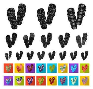 Flip-flops black,flat icons in set collection for design. Beach shoes vector 스톡 일러스트
