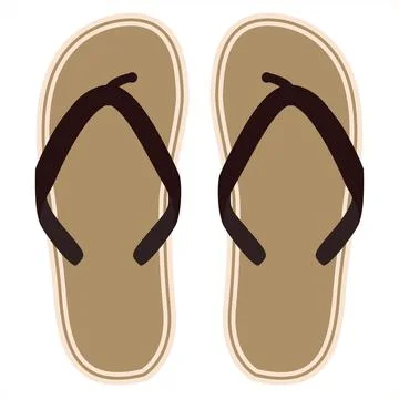 Flip flops brown summer beach for resort. Pair of shoes for leisure. Vector.. Stock Illustration