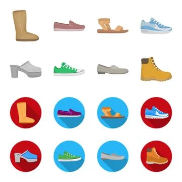 Flip-flops, clogs on a high platform and heel, green sneakers with laces, female Illustrazione stock