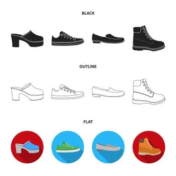 Flip-flops, clogs on a high platform and heel, green sneakers with laces, female Illustrazione stock