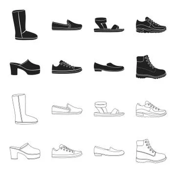 Flip-flops, clogs on a high platform and heel, green sneakers with laces, female Illustrazione stock