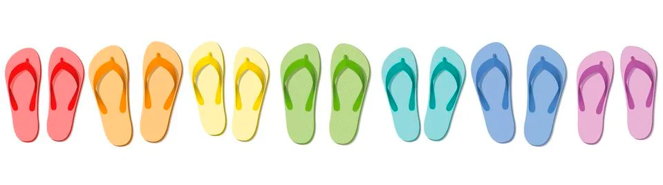 Flip Flops Colored Set Seven Sandals Illustrazione stock