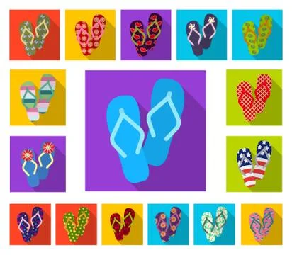 Flip-flops flat icons in set collection for design. Beach shoes vector symbol Illustrazione stock