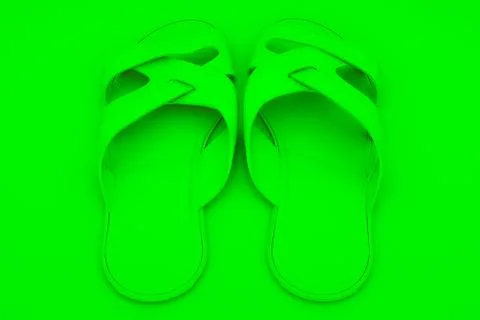 Flip flops isolated on green background. 3d illustration. Summer concept Stock Illustration