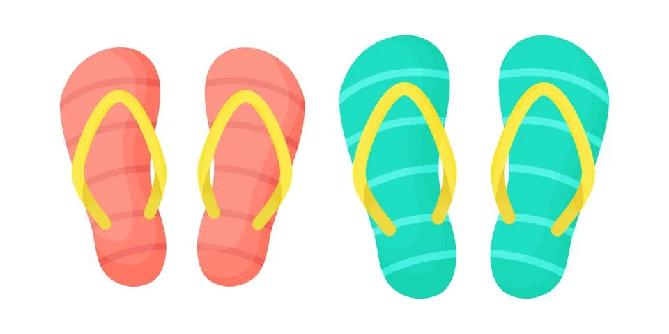 Flip-flops isolated on a white background. Colored sandals with stripes. Vector Stock Illustration