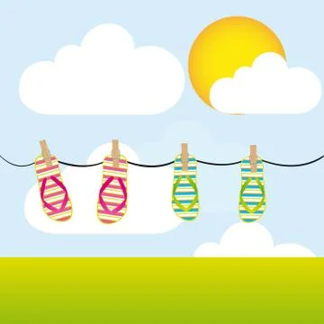 Flip flops over cute landscape. vector illustration Stock Illustration