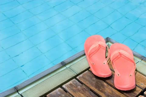 Flip Flops by the Pool Stock Photos
