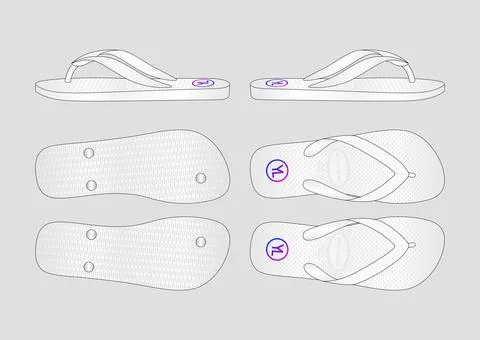 Flip Flops Sandals Vector Mockup Thong Slippers Footwear Technical Flat Sketches Stock Illustration