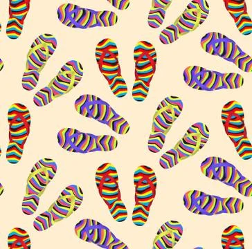 Flip-flops seamless pattern, cartoon style. Summer infinite background. Shoes Stock Illustration