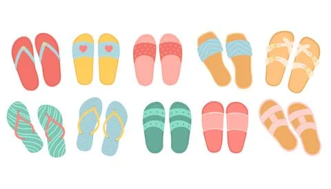 Flip flops set view from above vector design illustration isolated on white Stock Illustration