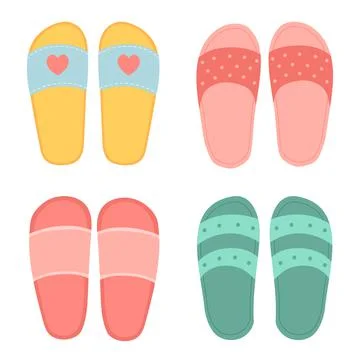 Flip flops shoes vector, slippers view from above Stock Illustration