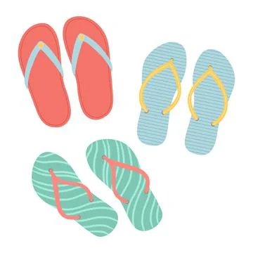 Flip flops shoes vector, slippers view from above Stock Illustration