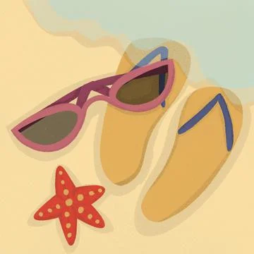 Flip flops, starfish, sunglasses Stock Illustration