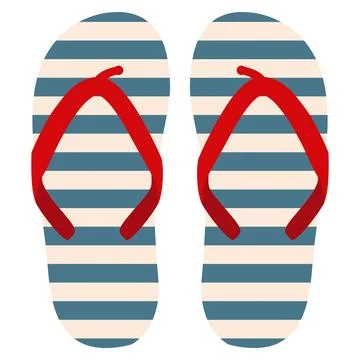 Flip flops striped with red top simple summer beach for resort. Pair of sho.. Stock Illustration
