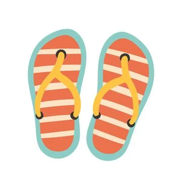 Flip flops, summer slippers in red, yellow and blue color, striped. View above Stock Illustration
