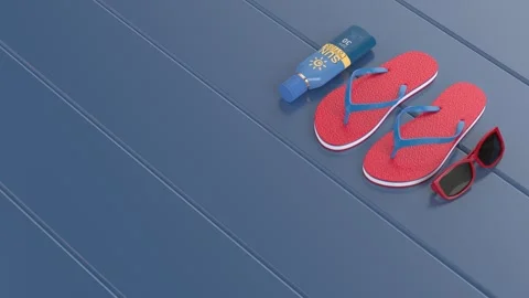 Flip-flops, sunscreen lotion and sunglasses Stock Footage 278053917