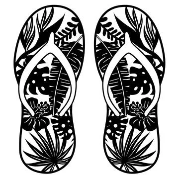 Flip Flops vector, Flip Flops Tropical Silhouette, Sandals, Summer Beach Stock Illustration