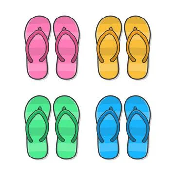 Flip Flops Vector Icon Illustration. Colored Summer Slippers. Summer Footwear Stock Illustration