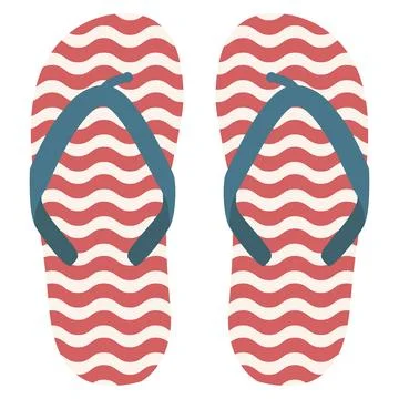 Flip flops with wavy stripe simple summer beach for resort. Pair of shoes f.. Stock Illustration