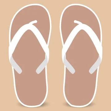 Flip flops white summer beach for resort. Pair of shoes for leisure. Vector.. Stock Illustration
