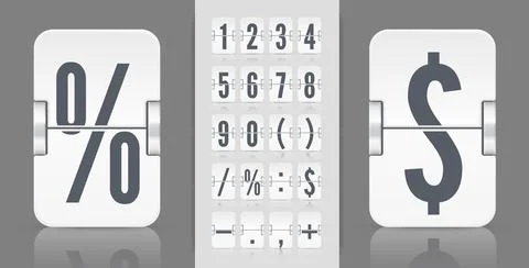 Flip numbers font time counter information page. White analog countdown font Stock Illustration
