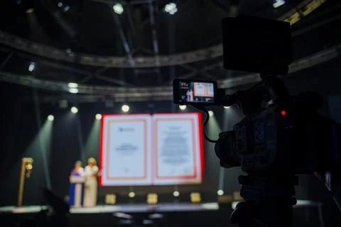 A Flip-up screen of a professional video camera. Stock Photos