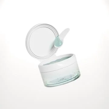 Flip top cap cream jar with beauty spatula mockup, makeup removing packaging Illustrazione stock