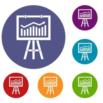 Flipchart with marketing data icons set Stock Illustration