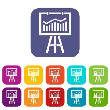 Flipchart with marketing data icons set Stock Illustration