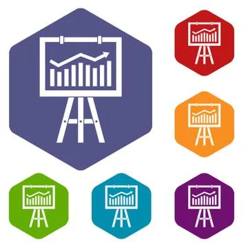 Flipchart with marketing data icons set Stock Illustration