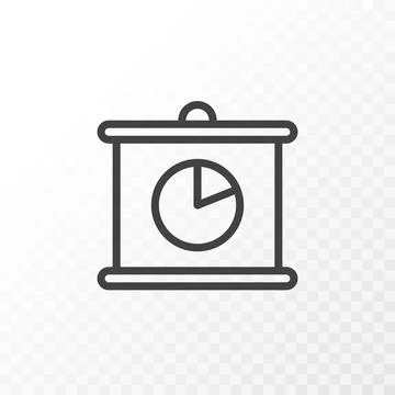 Flipchart with pie chart symbol. Vector black linear illustration. Illustrazione stock