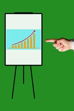 Flipchart showing a chart of steadily increasing volumes. イラスト素材