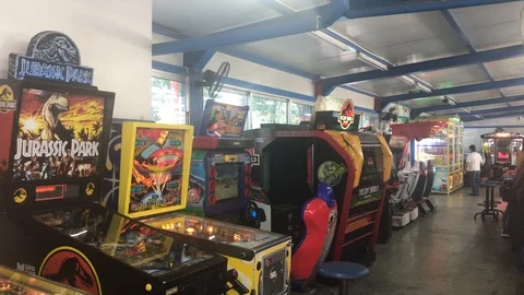 Flipper and Other Electronic Machine Games at Luna Park Stock Footage 107091348