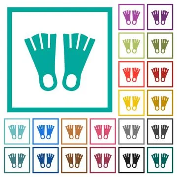 Flippers solid flat color icons with quadrant frames Stockillustratie