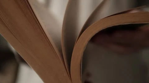 Flipping and old book with yellowed pages. Flicking through an old textbook. Video stock 321427156