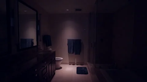 Flipping the lights on in a modern bathroom Stock Footage 49664379